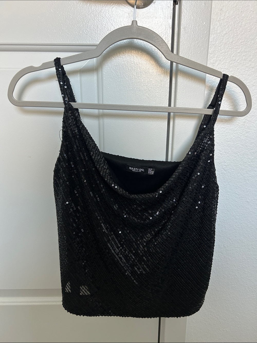 Nasty Gal Black Sequin Cowl Tank